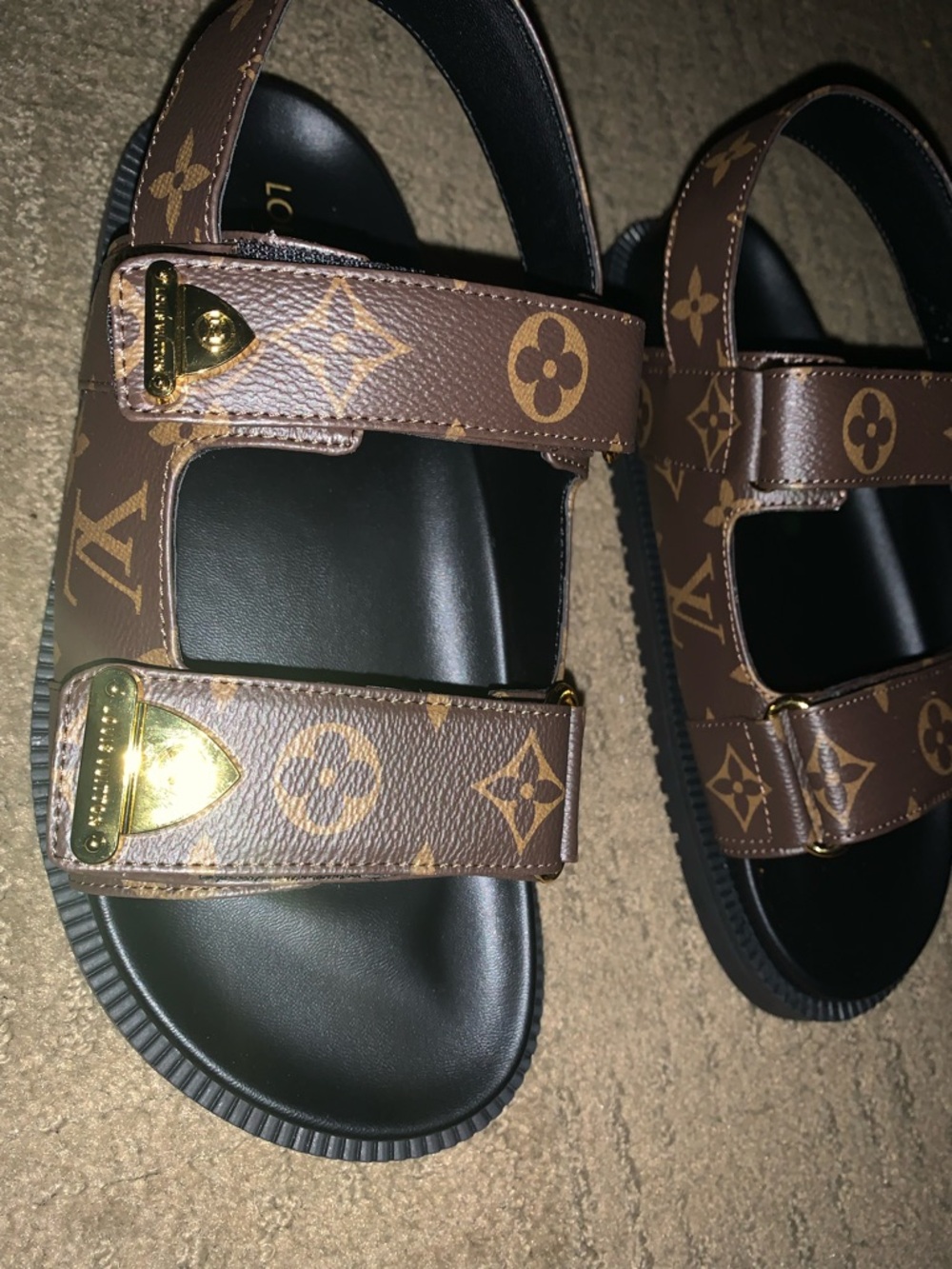 Brown Monogram Strap Sandals with Gold Hardware - Picture 3 of 10